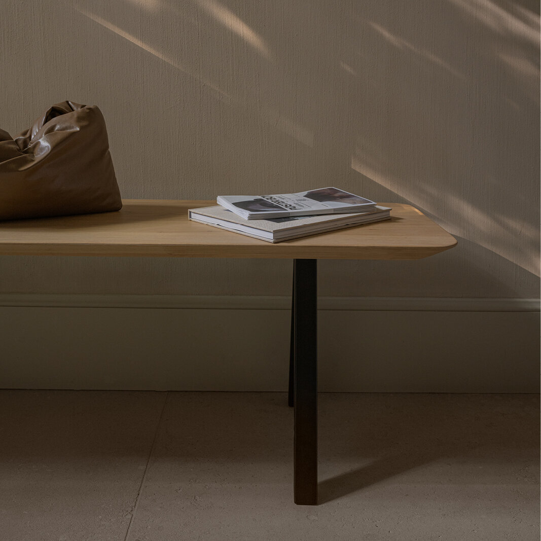 Design Dining Bench | Slim X-type Bench Steel black powdercoating | Walnut naturel lacquer | Studio HENK | 