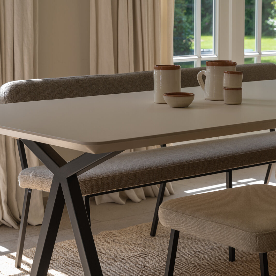 Rectangular Design dining table | Slim X-type Steel black powdercoating | HPL Fenix grigio efeso | Studio HENK | 