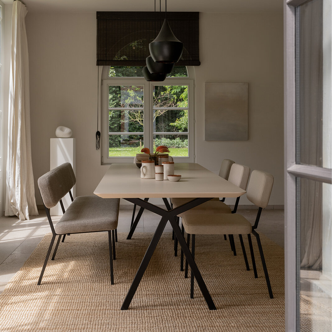 Rectangular Design dining table | Slim X-type Steel black powdercoating | HPL Fenix grigio efeso | Studio HENK | 