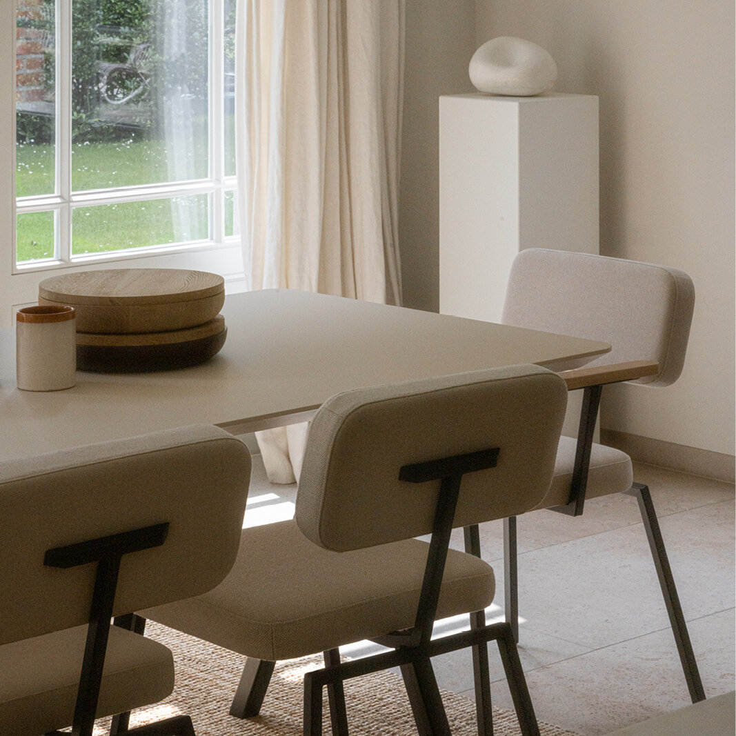 Rectangular Design dining table | Slim X-type Steel black powdercoating | HPL Fenix grigio efeso | Studio HENK | 