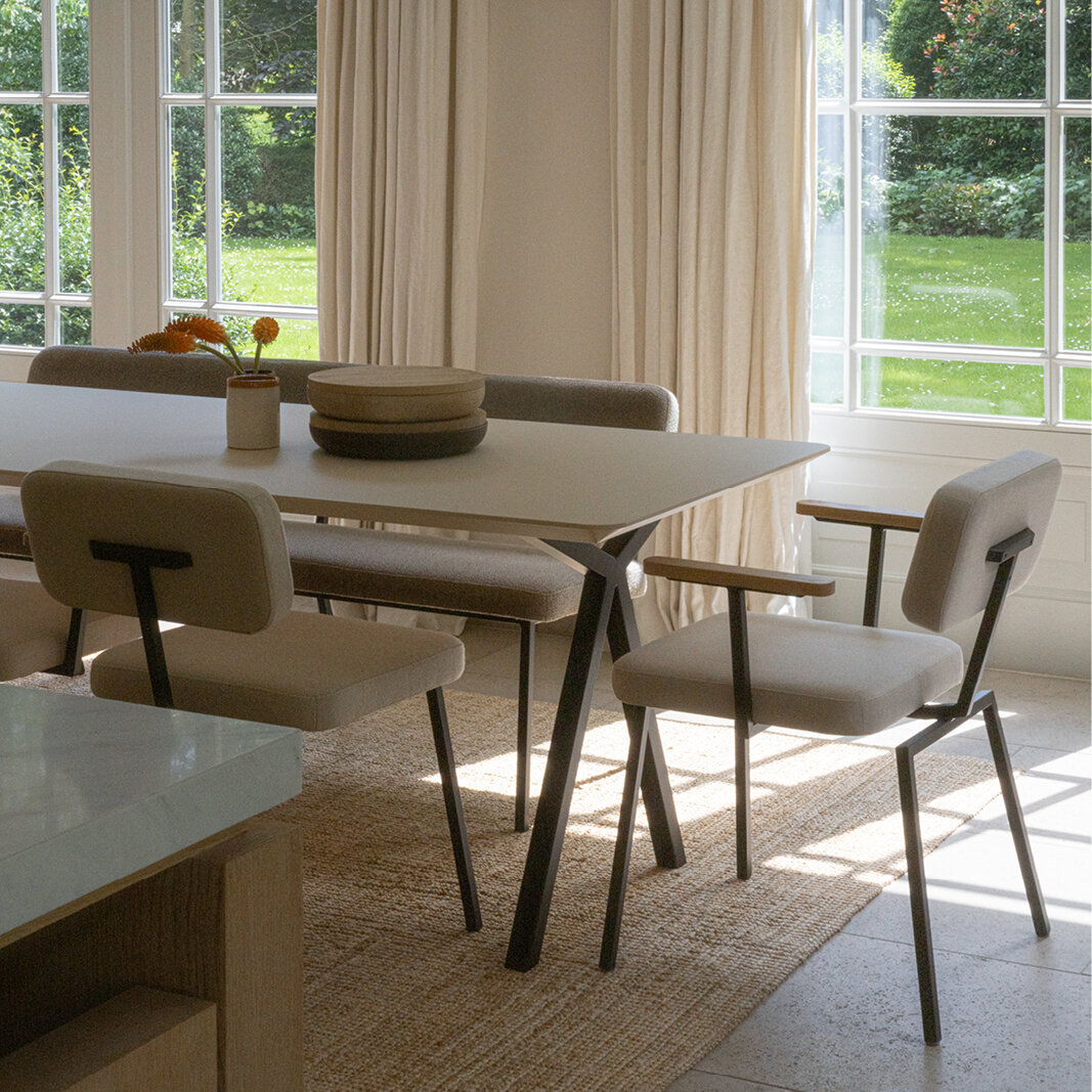 Rectangular Design dining table | Slim X-type Steel black powdercoating | HPL Fenix grigio efeso | Studio HENK | 